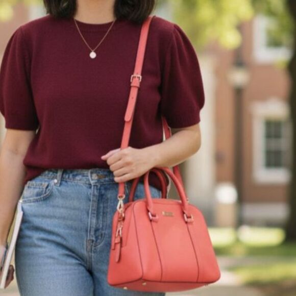 Kate Spade Newbury Lane Felix Satchel Hot Pink Coral Leather Crossbody Bag Zip